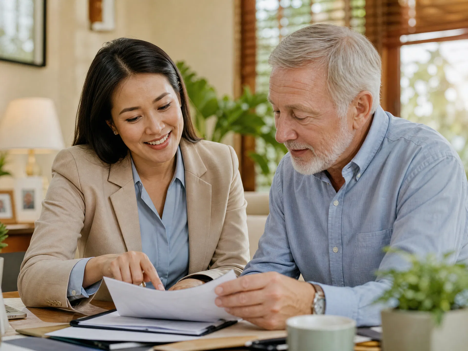 Bilingual Thai-English support coordinator helping a retiree in Hua Hin